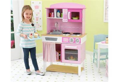 Cuisine enfant dinette rose pastel complete avec four evier plaque