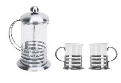 Ensemble 2 tasse a café support inox avec cafetiere piston