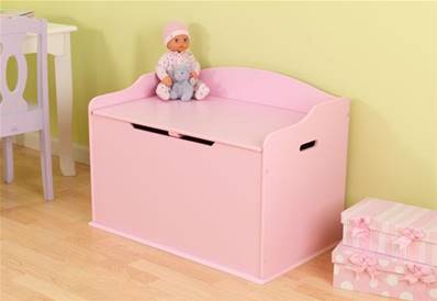 Coffre en bois à jouets et rangement couleur rose