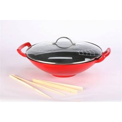 Wok en Fonte Design Rouge 35 cm    