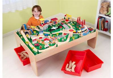 Ensemble table - train - circuit en bois la cascade