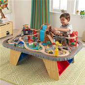 Table et train en bois complet avec cascade et tunnel 112 pieces