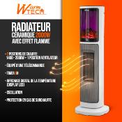 Chauffage électrique radiateur effet cheminée - 2000W - Timer réglable