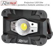 Projecteur LED 10w à batterie anti choc - aluminium et polycarbonate