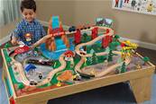 Train et circuit train en bois jeu jouet avec table de présentation