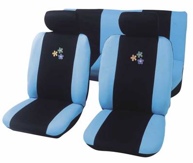 Housse pour siege de voiture bi couleur bleu brodée fleur